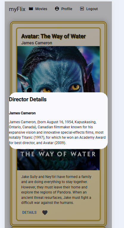 Screenshot of Angular MyFlix app